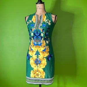 Gorgeous Green & Golden Peacock Blues Tunic Day Dress Shirt - Ny&Co